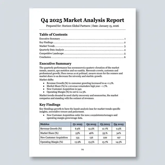 Business report PDF with tables exported from AbWrite