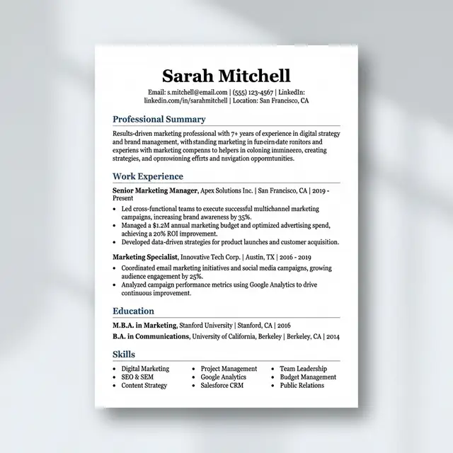 Professional resume PDF exported from AbWrite
